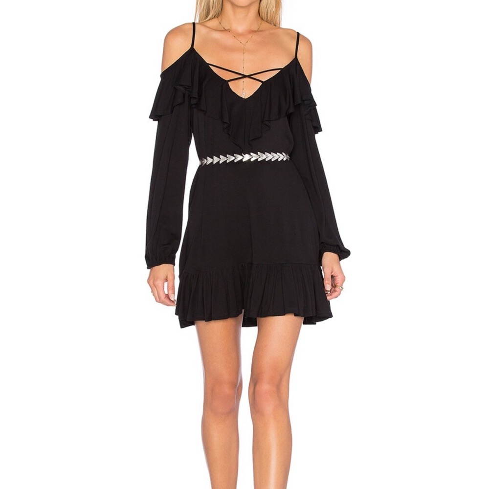 Revolve Black ruffle dress. Designer is VAVA by Joy Han